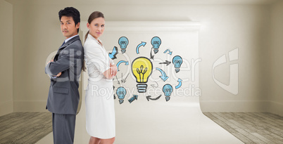 Composite image of portrait of business people standing back-to-