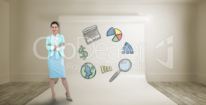 Composite image of elegant businesswoman with crossed arms