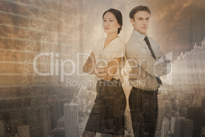 Composite image of business colleagues with arms crossed in offi
