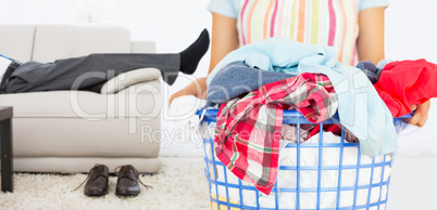 Composite image of full laundry basket