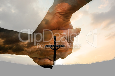 Composite image of elderly couple holding hands