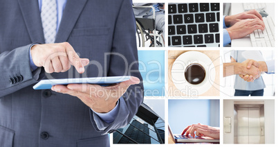 Composite image of businessman using tablet pc