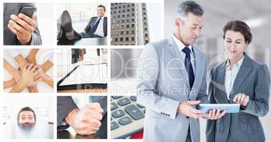 Composite image of business people looking at tablet