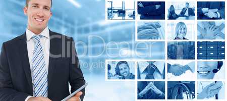 Composite image of businessman using tablet pc