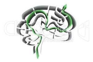 Composite image of brain maze with arrow