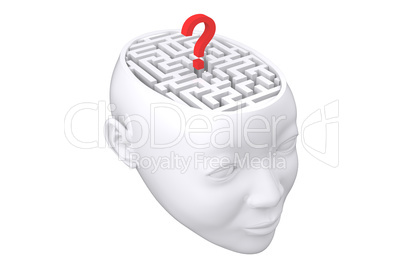 Composite image of maze as brain with question mark