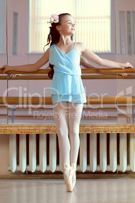 Lovely young ballerina posing in dance class