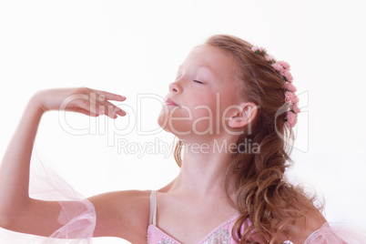 Portrait of graceful ballerina, isolated on white