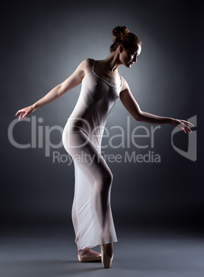 Image of pretty skinny ballerina posing in studio