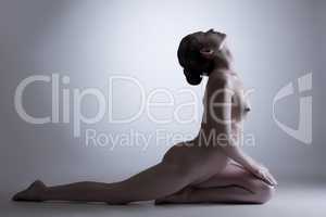 Concept of inner balance. Nude woman in studio