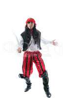 Adult man dressed as pirate, isolated on white
