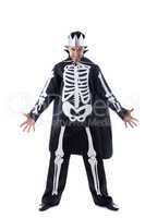 Evil man posing dressed as King of skeletons