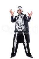 Handsome man posing in skeleton costume