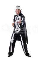 Emotional man dressed as king of skeletons