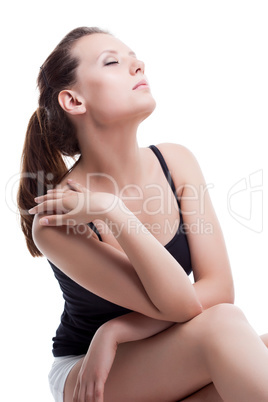 Image of pretty relaxed girl with her eyes closed