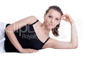 Portrait of pretty young girl in black tank top