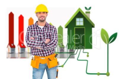Composite image of manual worker standing arms crossed