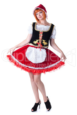 Woman posing in costume of Little Red Riding Hood
