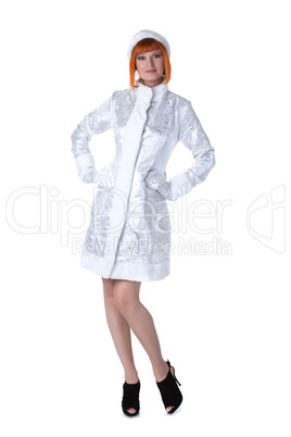 Cute redhead model posing dressed as Snow Maiden