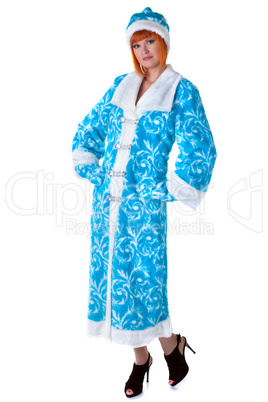 Attractive woman posing in Snow Maiden costume