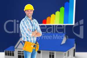 Composite image of portrait of manual worker standing arms cross