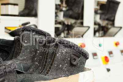Close-up of winterized boots for workers