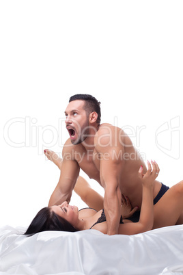Bearded man showing orgasm during sex