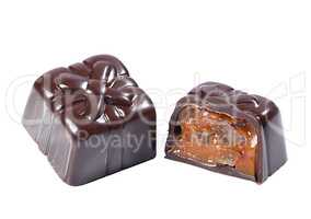 Dark chocolate candy with caramel filling
