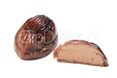 Milk chocolate candy in form of walnut