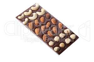 Chocolate bar with cashews, hazelnuts, almonds