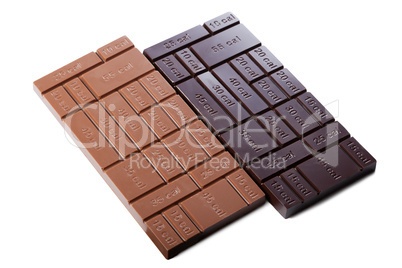 Two chocolate bars with indication of calories