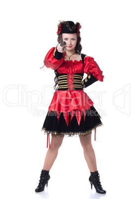Lovely girl in pirate costume, isolated on white