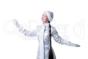 Portrait of smiling girl dressed as Snow Maiden