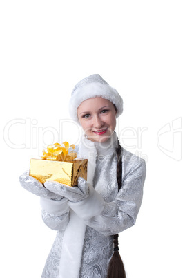 Portrait of beautiful Maiden with gift box