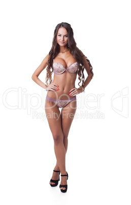 Image of busty underwear model isolated on white