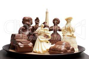 Tray with variety of chocolate figurines