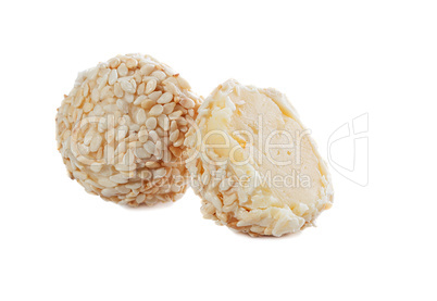 Creamy sweet with sesame seeds, isolated on white