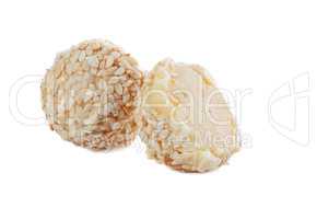 Creamy sweet with sesame seeds, isolated on white