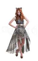 Passionate girl posing in leopard print dress