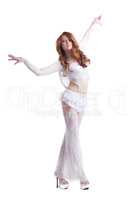 Graceful red-haired girl dressed as angel