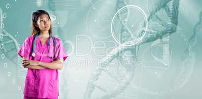 Composite image of asian nurse crossing arms