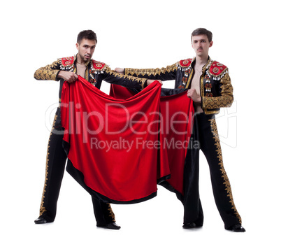 Image of cute guys posing dressed as toreadors