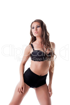 Girl with doll looks advertises underwear