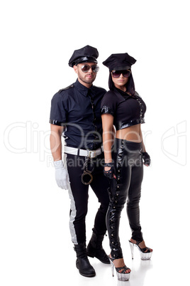Two sexy strippers dressed in police costume