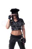 Image of sexy police woman with pierced navel