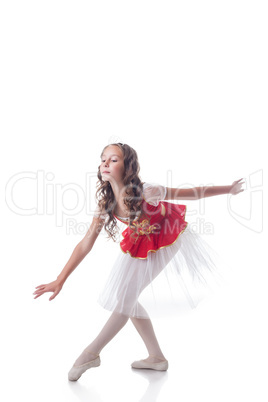 Graceful ballerina dancing, isolated on white