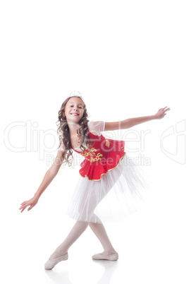 Merry ballerina looking at camera while dancing