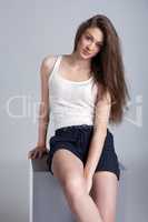 Shot of lovely young model in casual clothes
