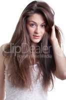 Portrait of beautiful girl with healthy brown hair