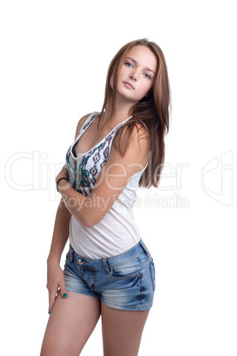 Cute slim girl posing in casual clothes